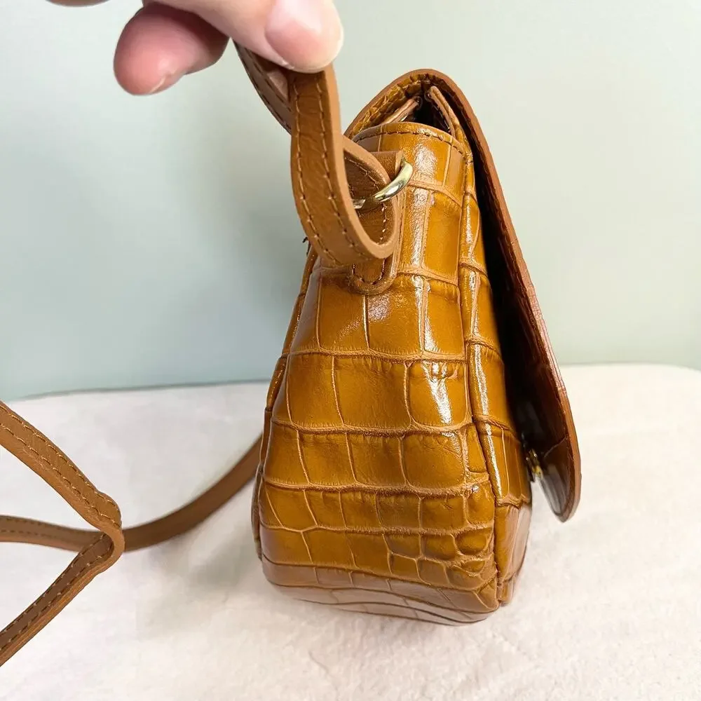 Valentina Today Is Your Best Day Italian Leather Crocodile Print Crossbody Bag - Picture 5 of 10